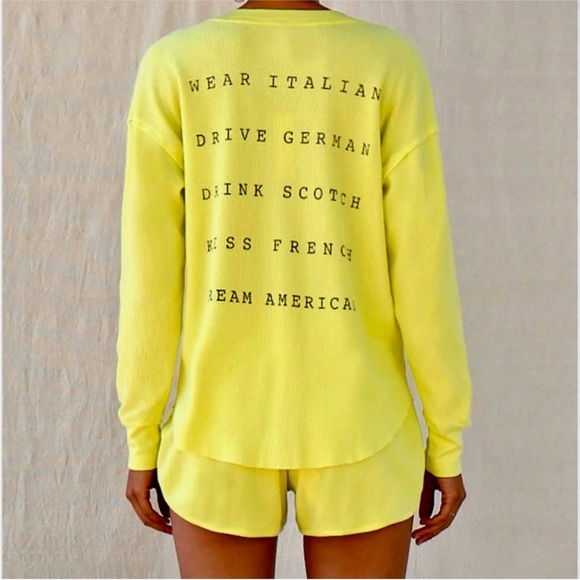 Sundry Tops - NWT Sundry Bright Yellow Dream American Waffle Print Long Sleeve Top, Size Large